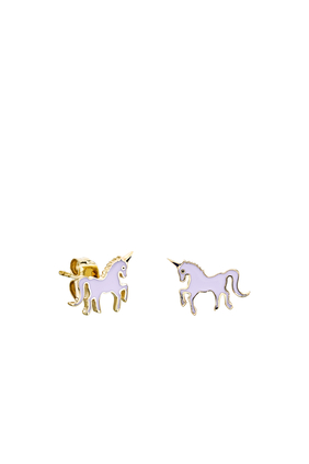 Kids Unicorn Studs, 14k Yellow Gold